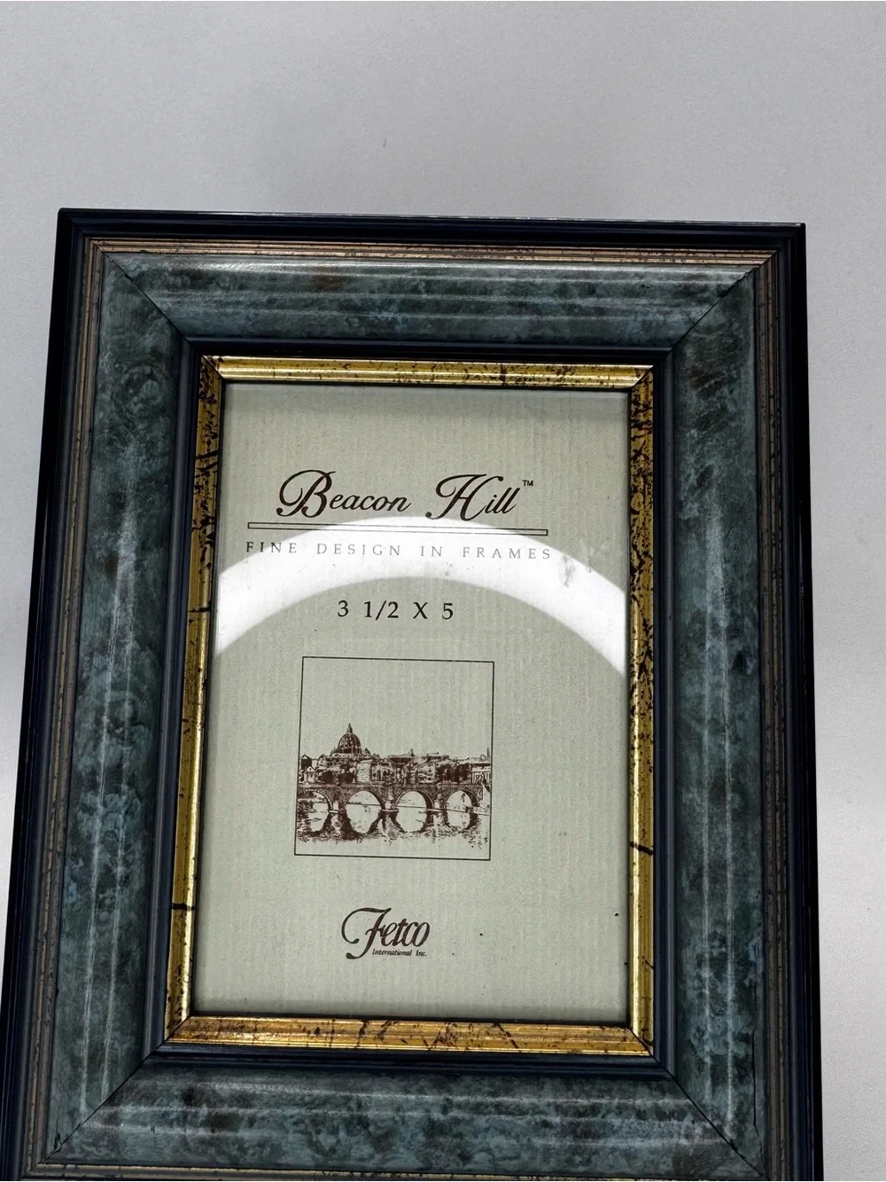Fetco Teal Marble-Effect Frame with Gold Inner Trim